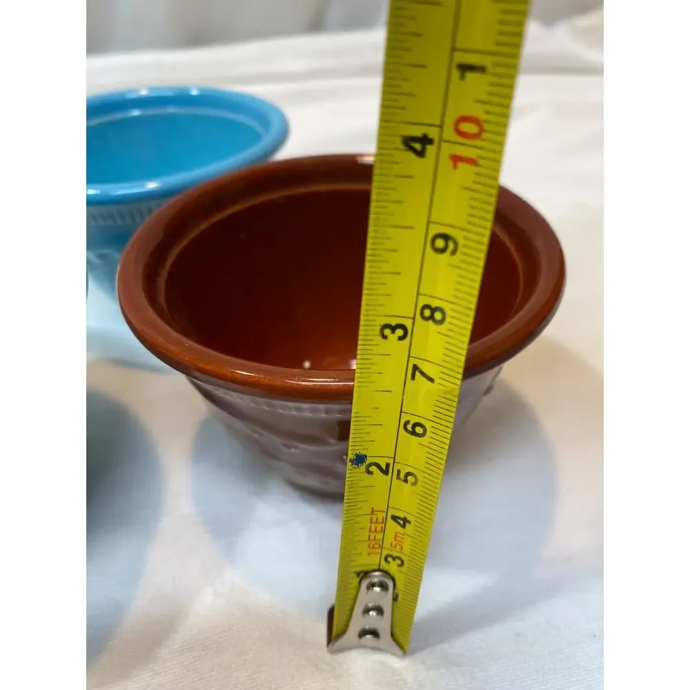 4 T.S.T. Oven Serve Ware Cups 3 Blue 1 Brown